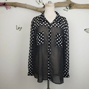 Torrid color blocked sheer polka dot blouse